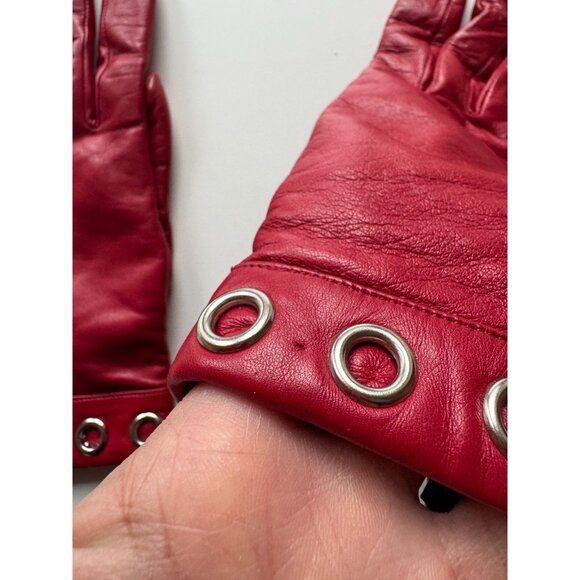 KENNETH COLE REACTION Red Leather Grommet Trim Wool Knit Lined Gloves, Size 7.5 - Picture 5 of 16